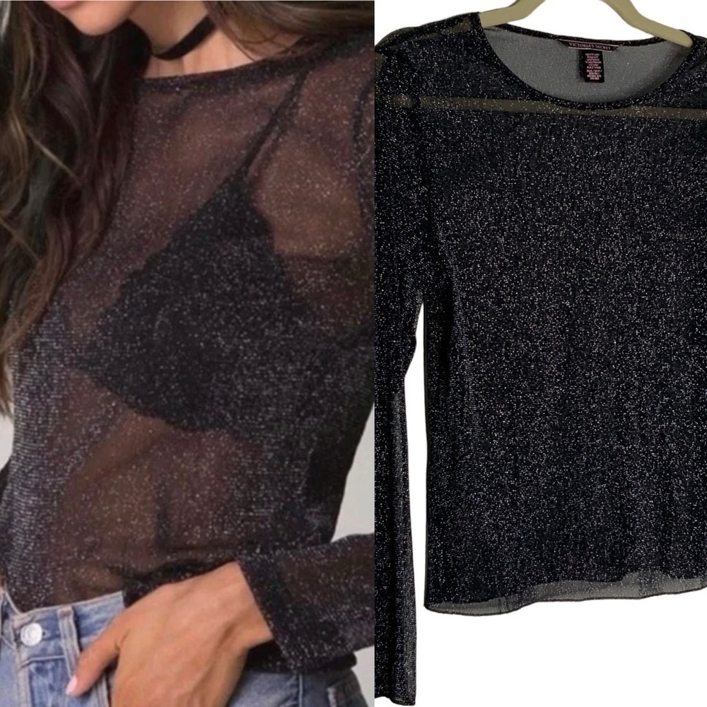 Victoria Secret long sleeve sheer and shiny top. Size XS